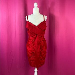Eureka cold shoulder crimson red sheath wiggle cocktail party dress, L